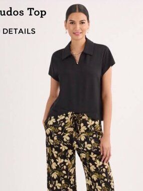 NIB Cabi Kudos Top Style 6740 Black V-Neck Polo Short Sleeve Shirt